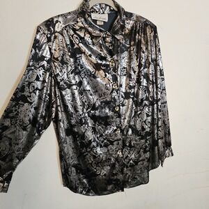 Y2k Vintage Lisa Joseph's Metallic Button Down Shirt Sz L Pre Owned Rare Retro